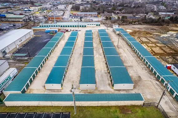 Aerial view of rows of storage units at Osprey Storage Richmond facility.