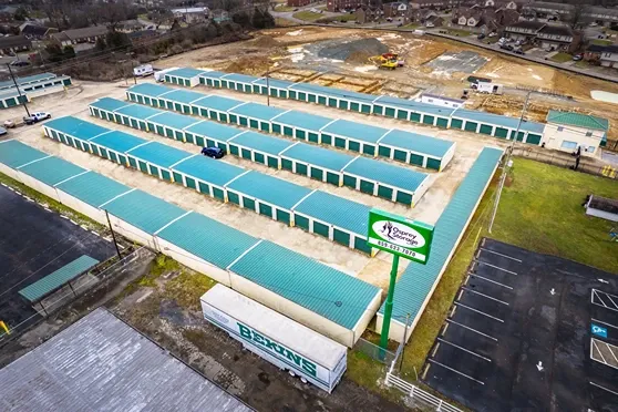 Aerial view of rows of storage units at Osprey Storage Richmond facility.