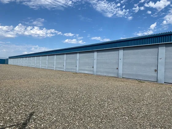 Exterior of storage units at Greenwood Mini Storage.
