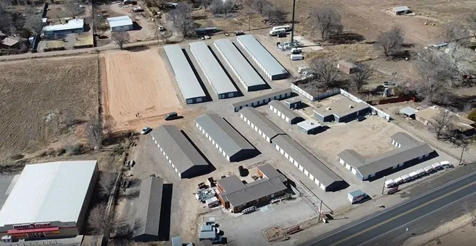 Aerial view of Osprey Storage Hwy 47 rows of units.