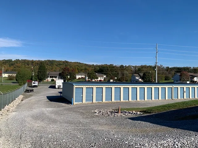 Row of storage units with drive-up access at Volunteer Storage Seymour.
