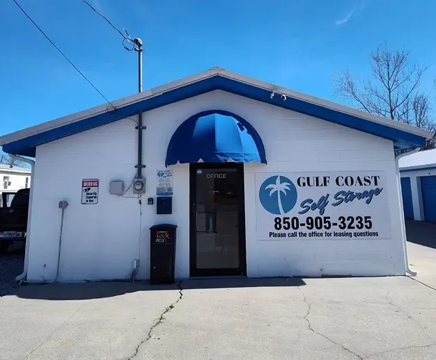 Office with signage at Gulf Coast Self Storage Sherman Ave.