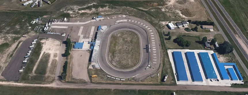Aerial of Speedway Storage showing full facility layout and surrounding area.
