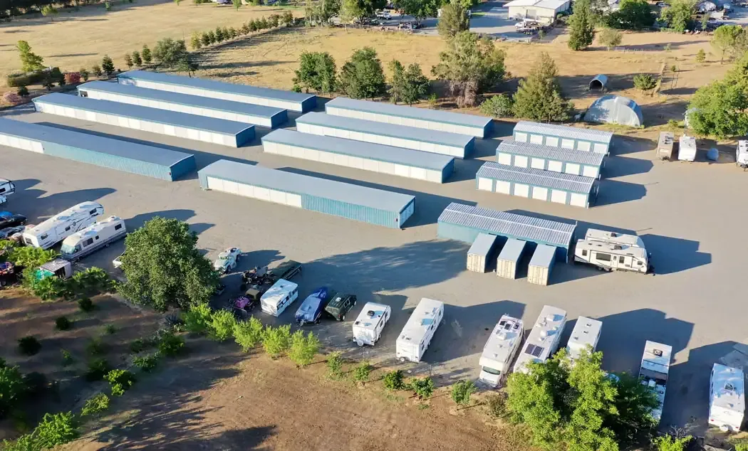 Aerial view of Tehama Mini Storage units and vehicle storage
