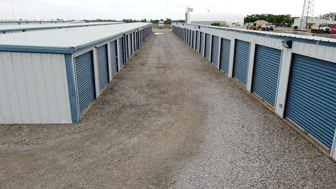 Exterior of outdoor storage units at Texoma Self Storage facility.